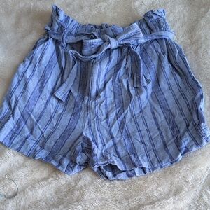 High Waist Blue Shorts with Tie Belt